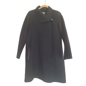 VINCE Women's Black  Wool Black Leather Arms Shawl Collar Zip Coat size XS